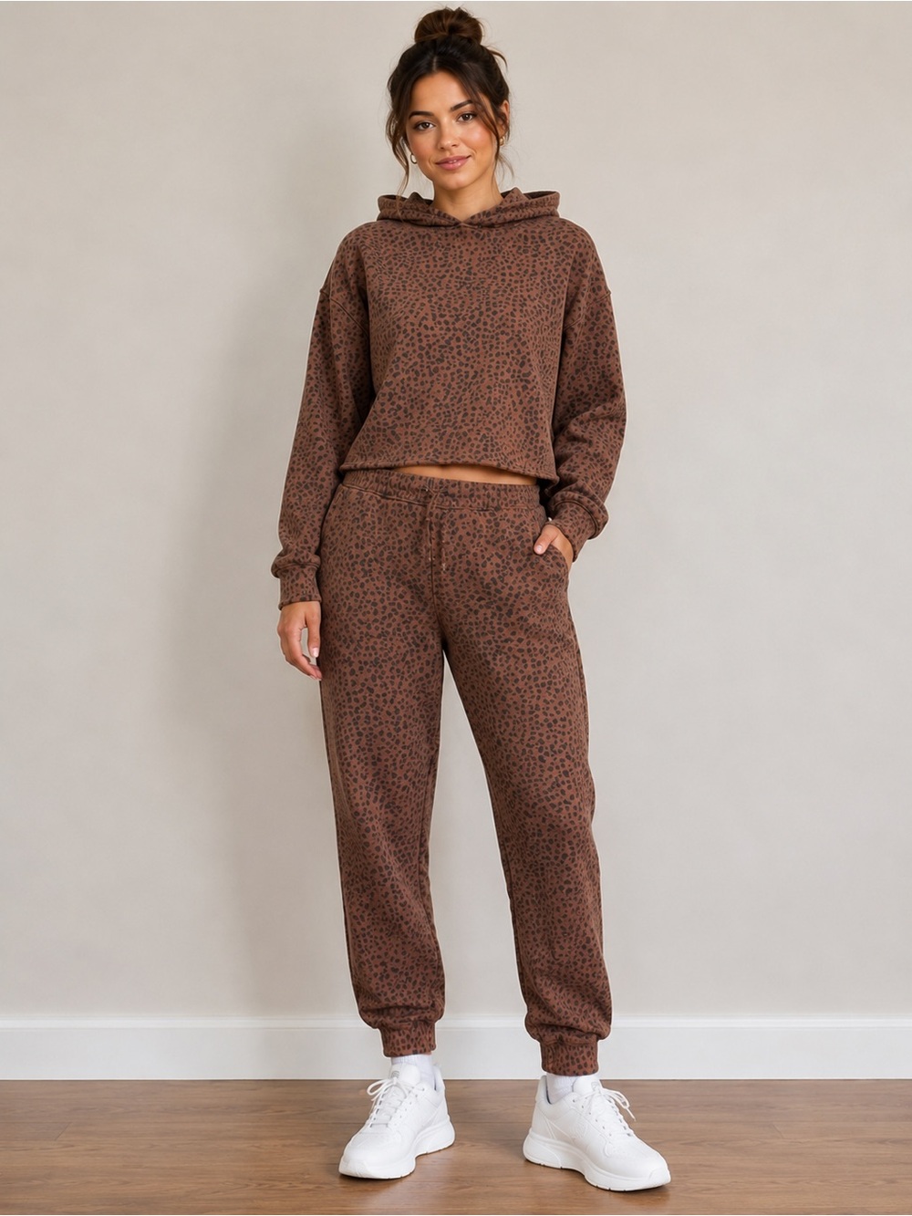 Abercrombie & Fitch Soft A&F Leopard Print Hoodie Jogger Matching Set XS/S